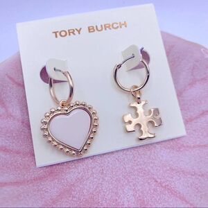 NWOT Tory Burch Gold Mix Match Heart & Double T Hoop Earrings